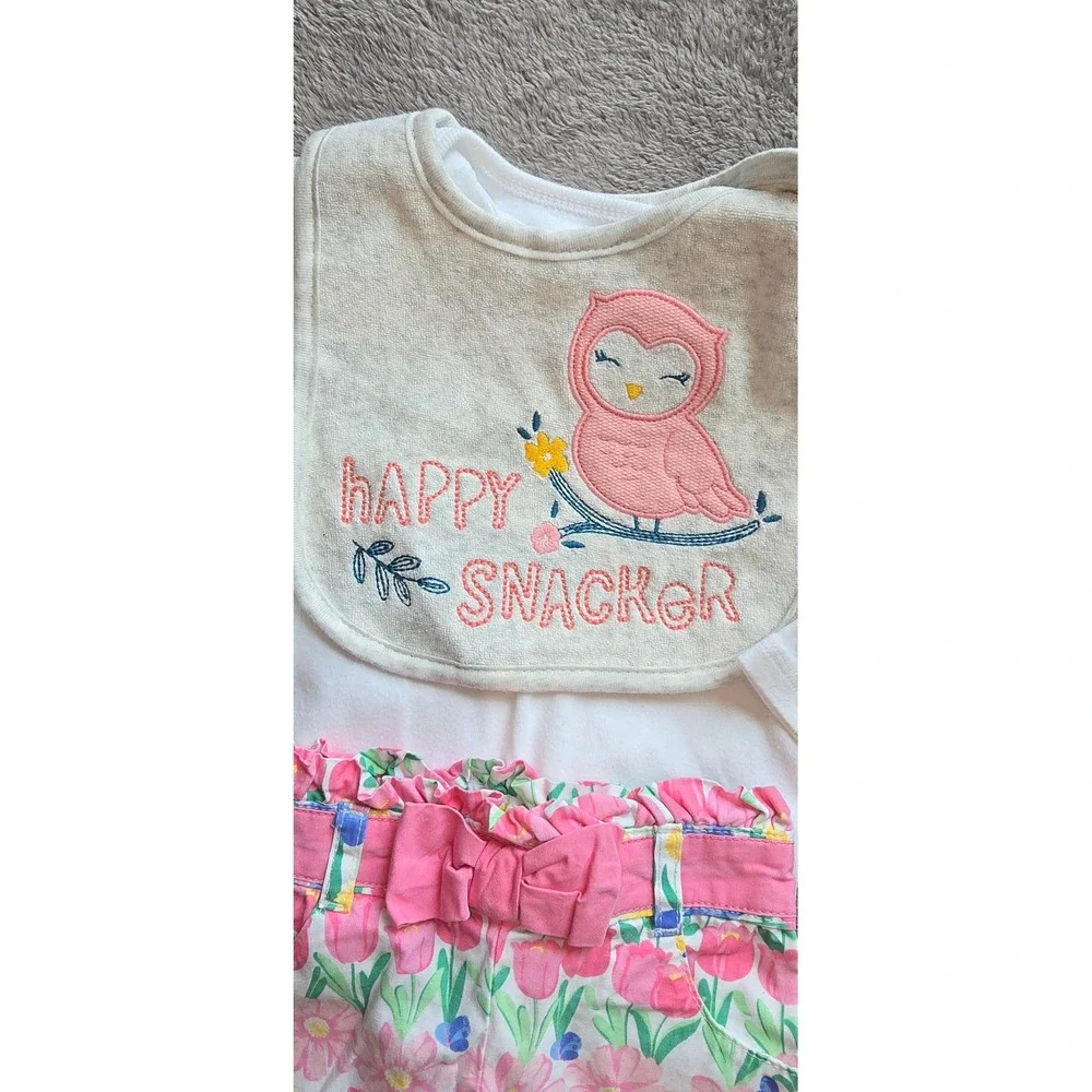 Carter's Gymboree Baby Girl 18M 3pc Set Bodysuit Floral Pants Owl Bib Pink White